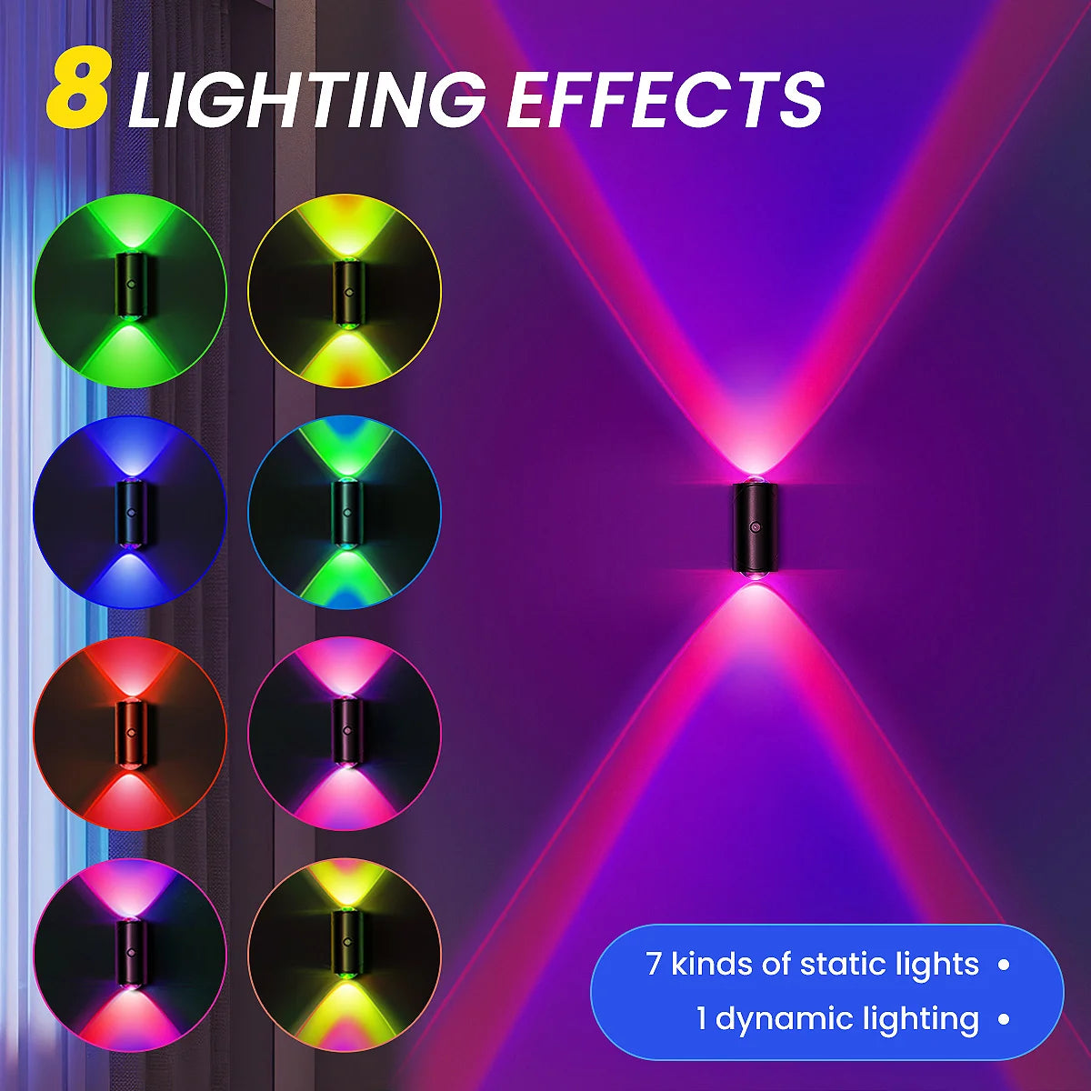 LED Motion Sensor Wall Sconce Lights, 3 Modes, 8 Lighting Colors, USB Rechargeable Magnetic Night Lamp for Bedroom, Bathroom